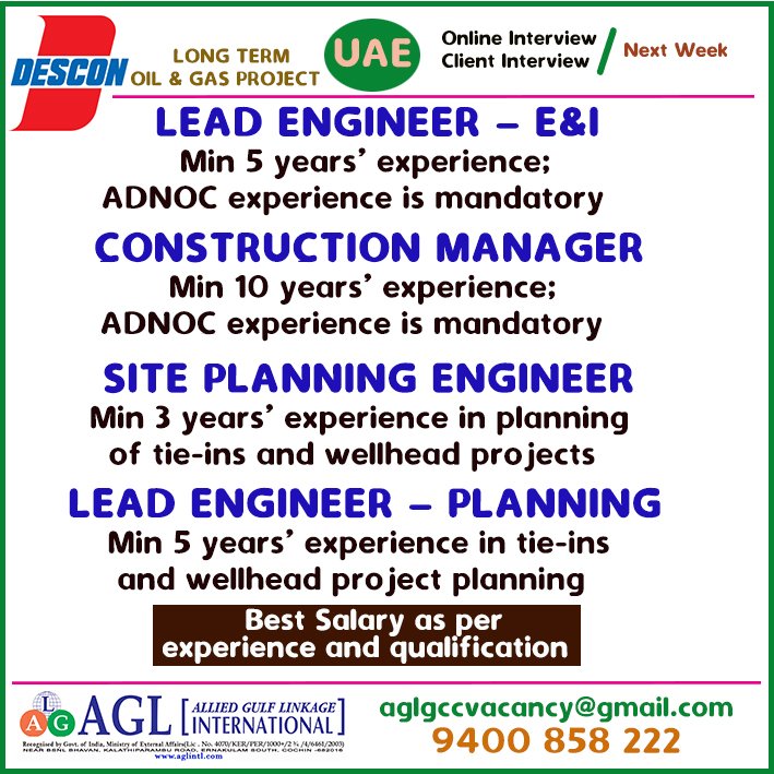 UAE Oil & Gas Jobs 2026 – Descon Project Hiring 