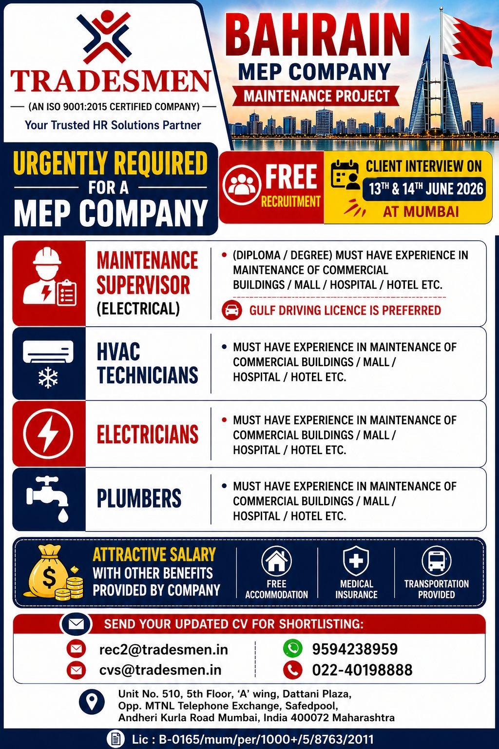 Bahrain MEP Company Maintenance Project Jobs 2026 