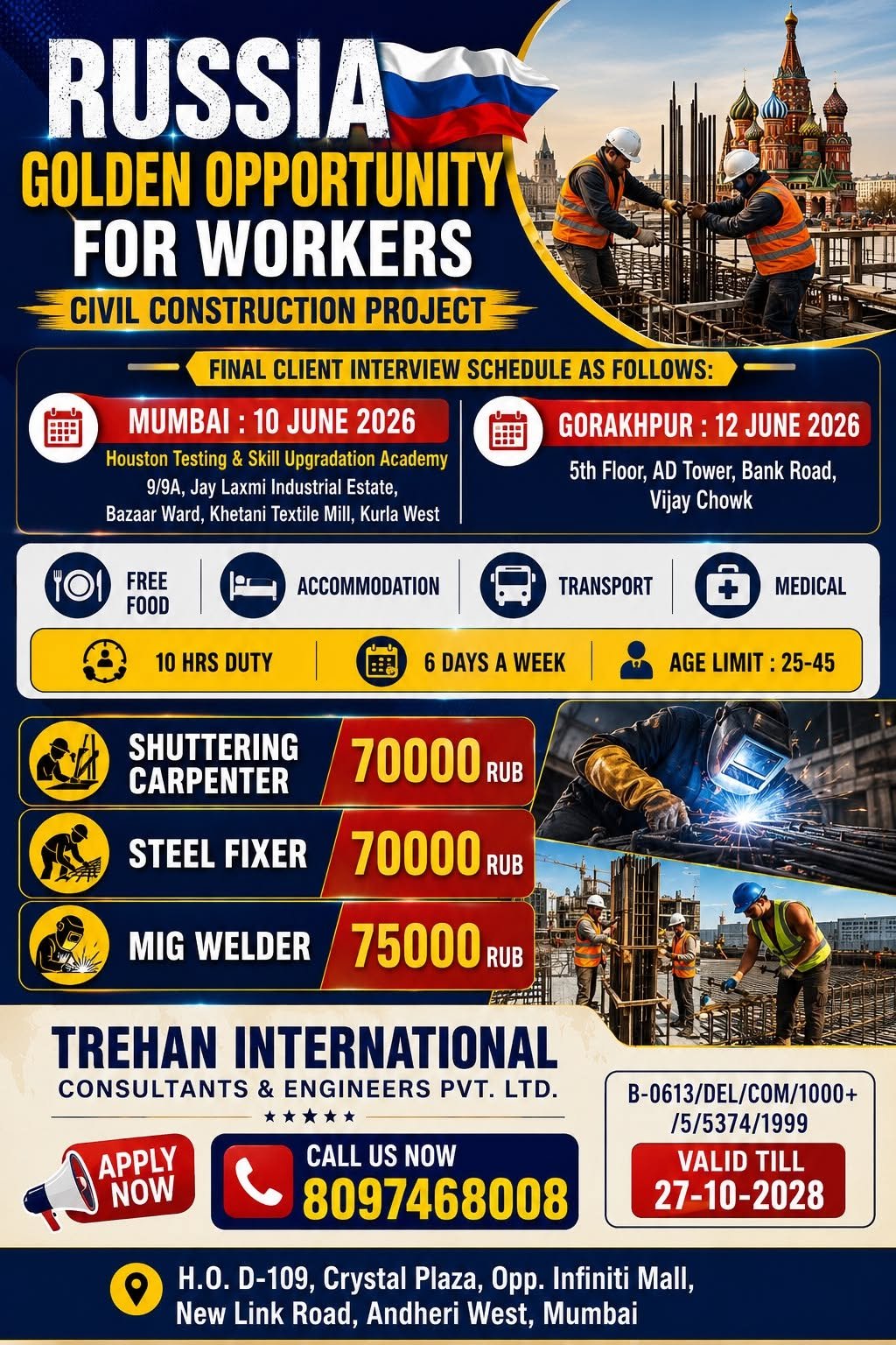 Russia Golden Opportunity for Workers – Civil Construction Project