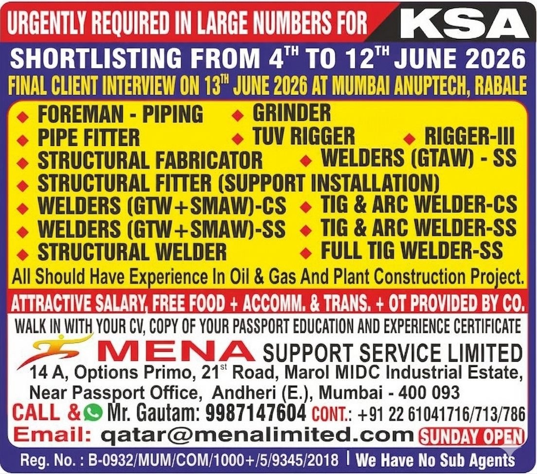 Urgent Hiring for Oil & Gas Projects - Saudi Arabia