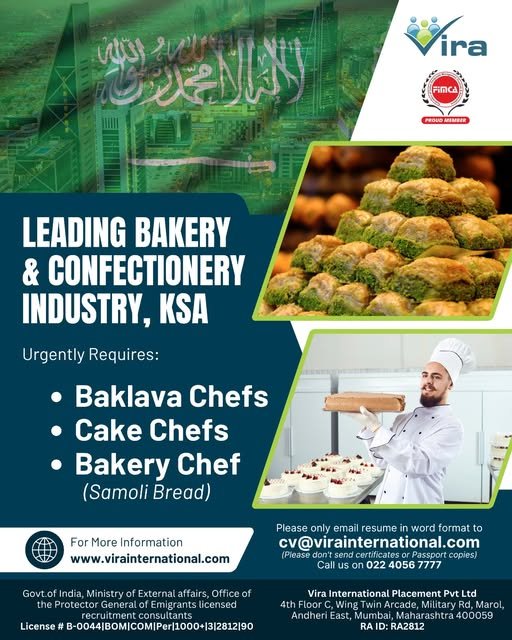Hiring For A leading Bakery & Confectionery Industry in the Kingdom of Saudi Arabia (KSA)