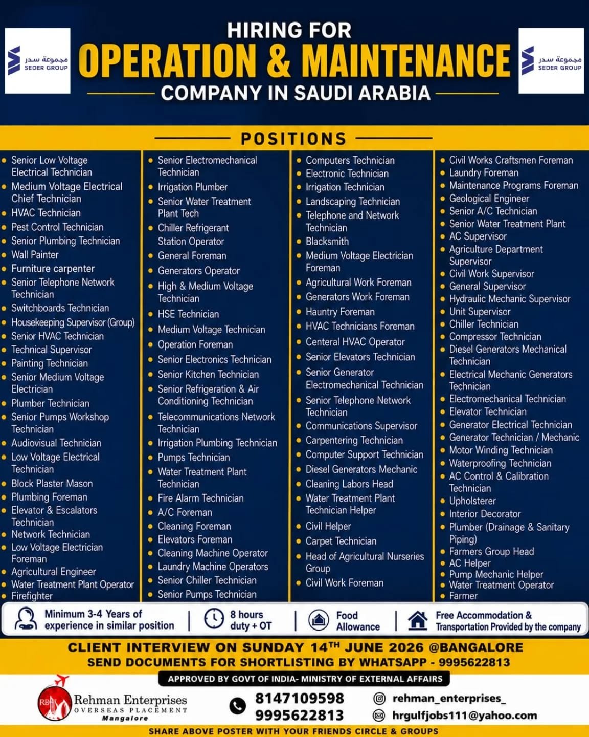 Saudi Arabia SEDER Group Operation & Maintenance Jobs 2026 – Apply Now