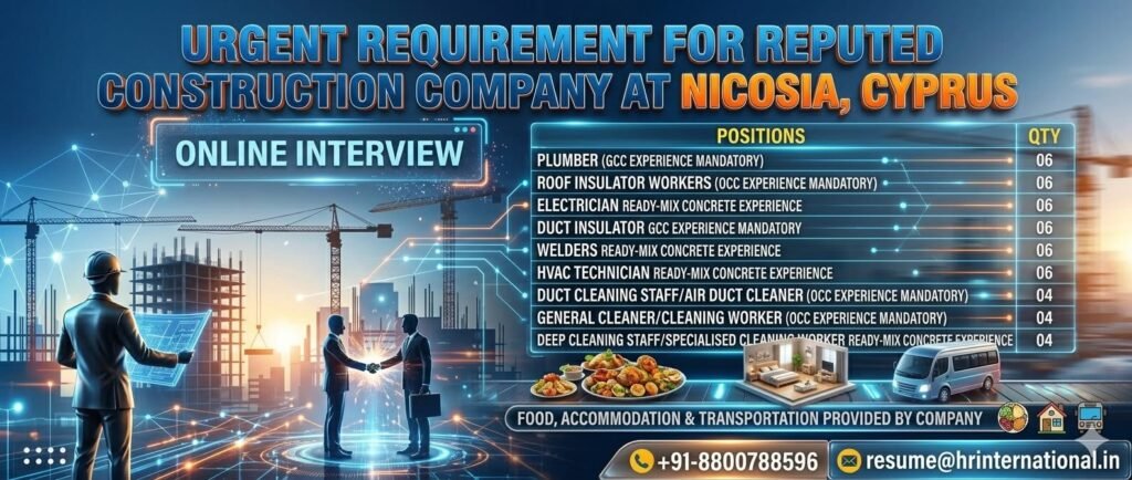Cyprus Construction Company Jobs – Nicosia, Cyprus (Online Interview)