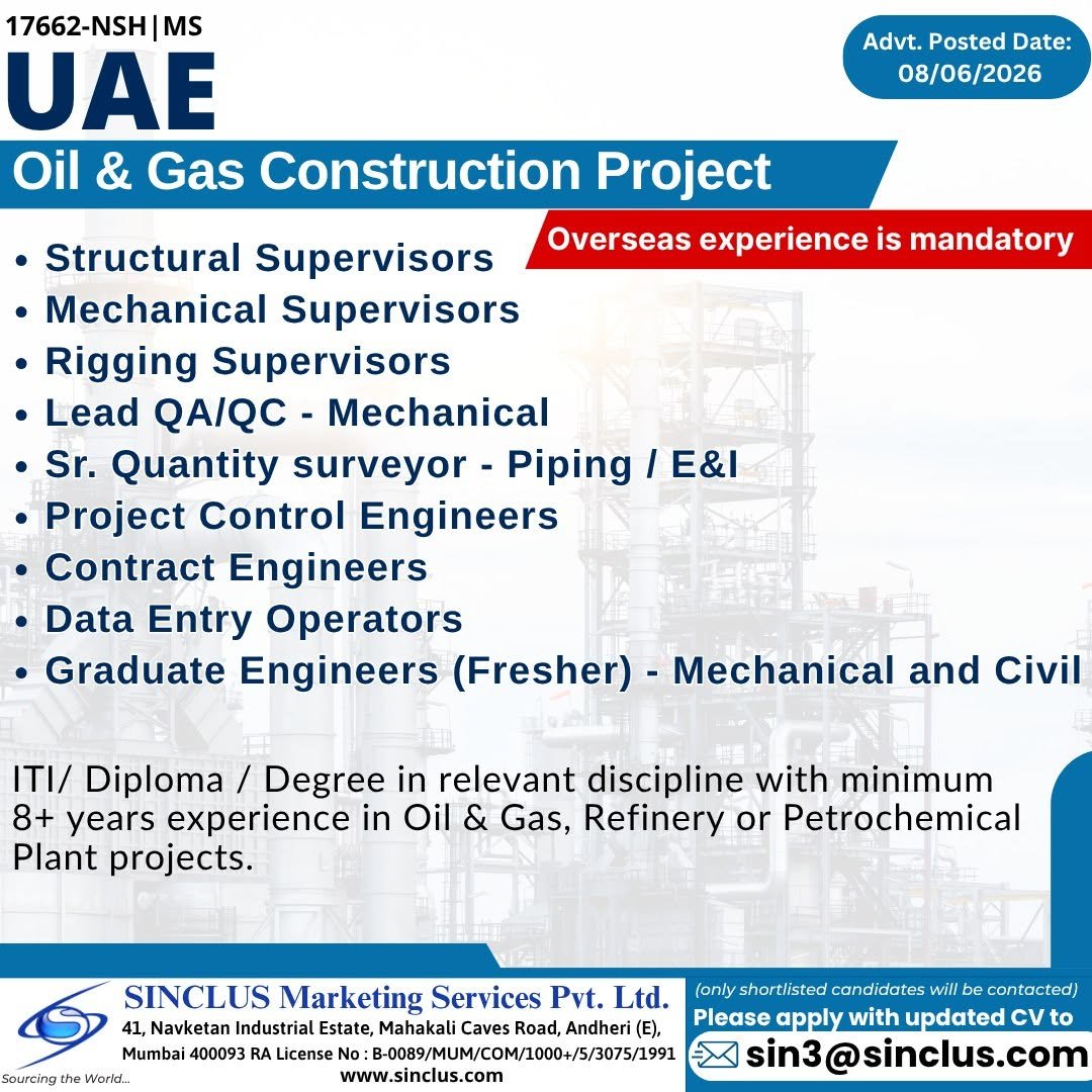 UAE Oil & Gas Construction Project Jobs 2026 – Apply Now