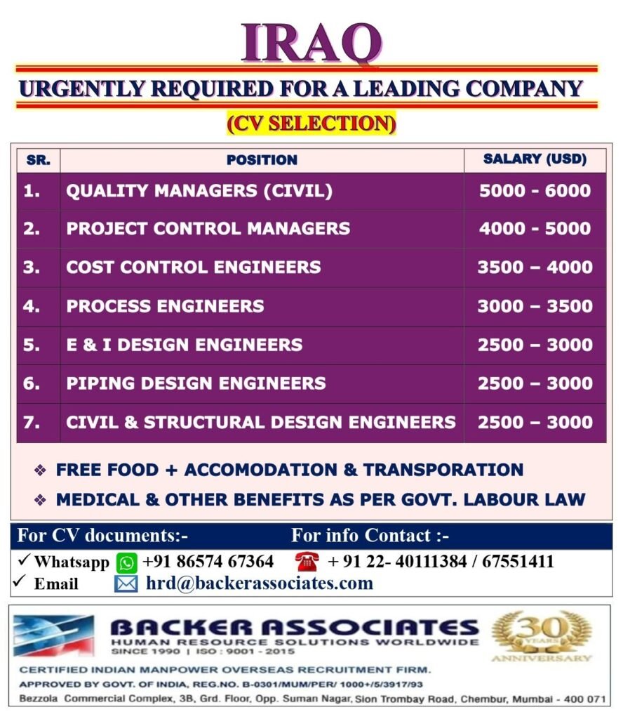 Iraq Engineering Jobs 2026 | Leading Company Hiring Managers and Engineers | CV Selection Iraq Engineering Jobs 2026 | Leading Company Hiring Managers and Engineers | CV Selection