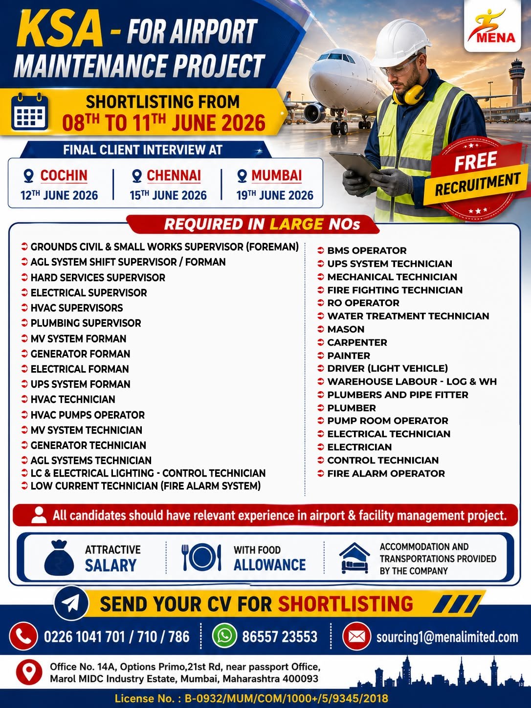 Massive Hiring For Airport Maintenance Project in Saudi Arabia