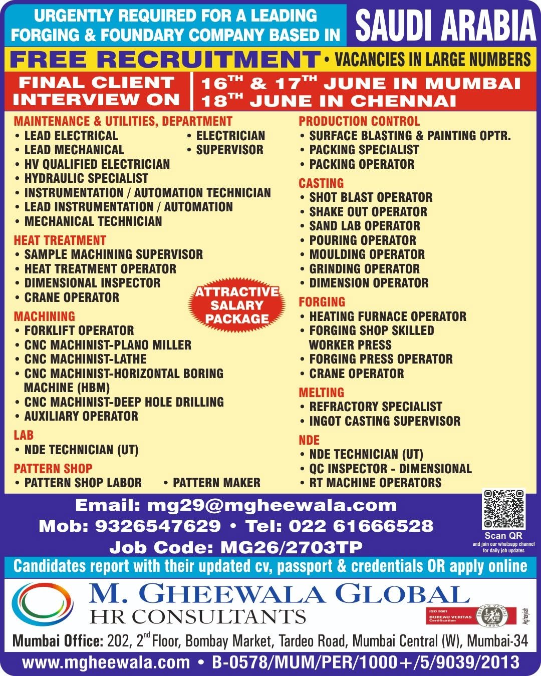 Saudi Arabia Forging & Foundry Company Jobs 2026 | Free Recruitment | Multiple Vacancies Available