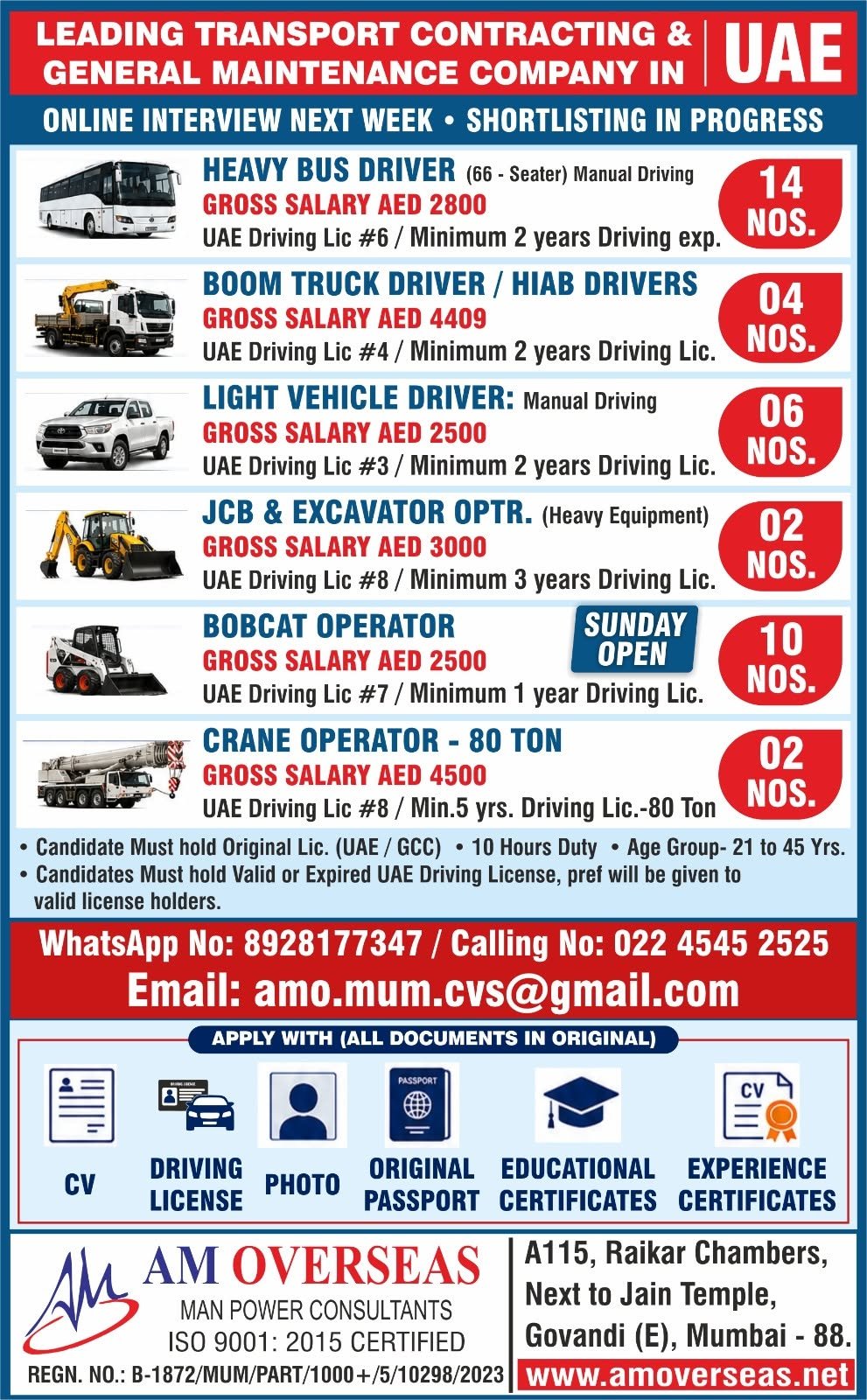 UAE - Hiring For A leading Transport Contracting and General Maintenance Company