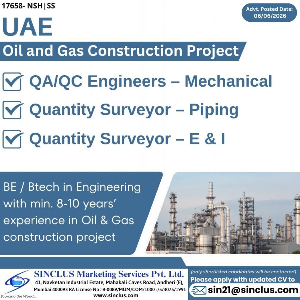 UAE Oil & Gas Construction Jobs 2026 – Engineers and Surveyors Required