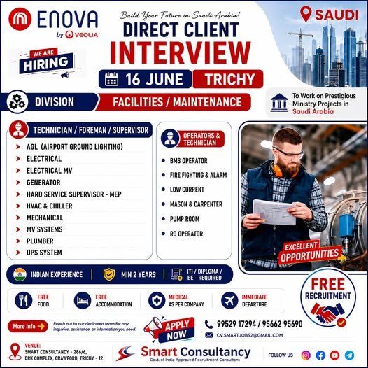 Saudi Arabia Direct Client Interview | ENOVA by VEOLIA | Free Recruitment
