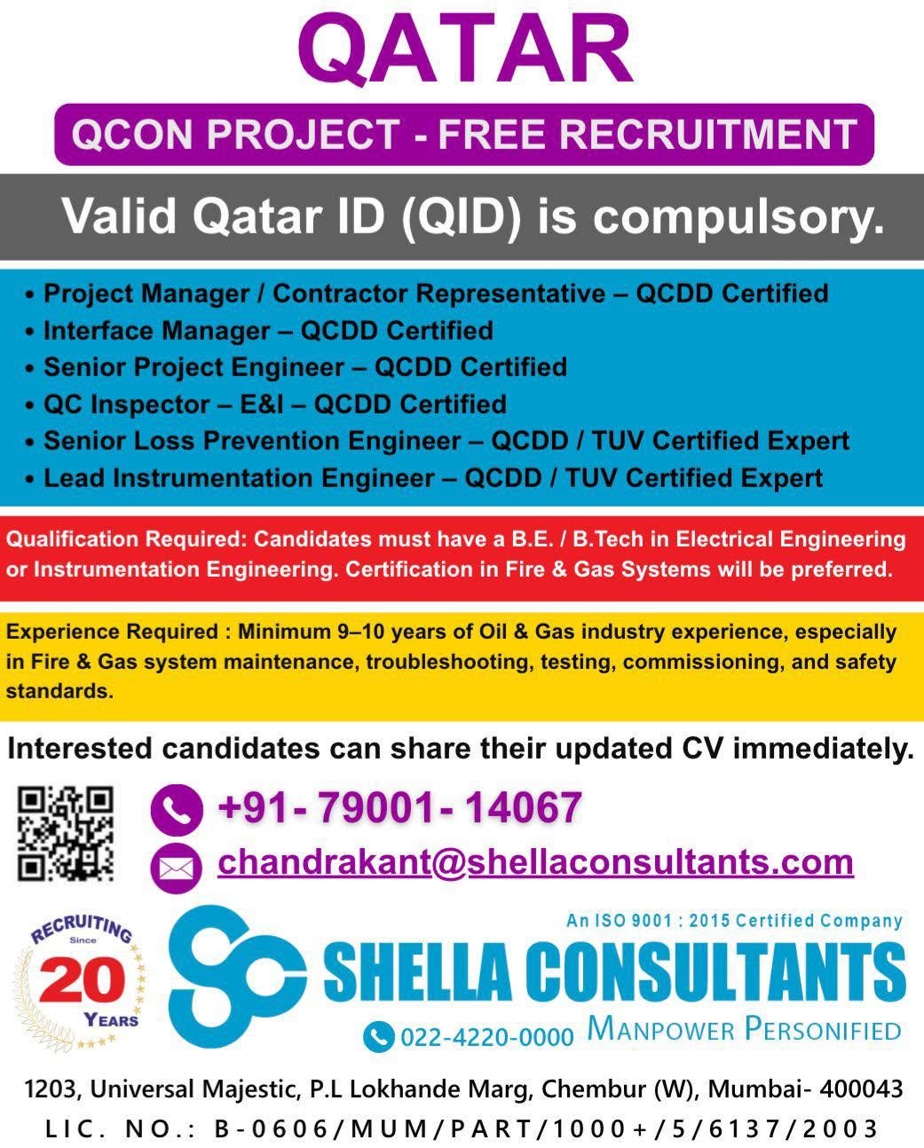Qatar QCON Project Jobs 2026 – Free Recruitment for Oil & Gas Professionals