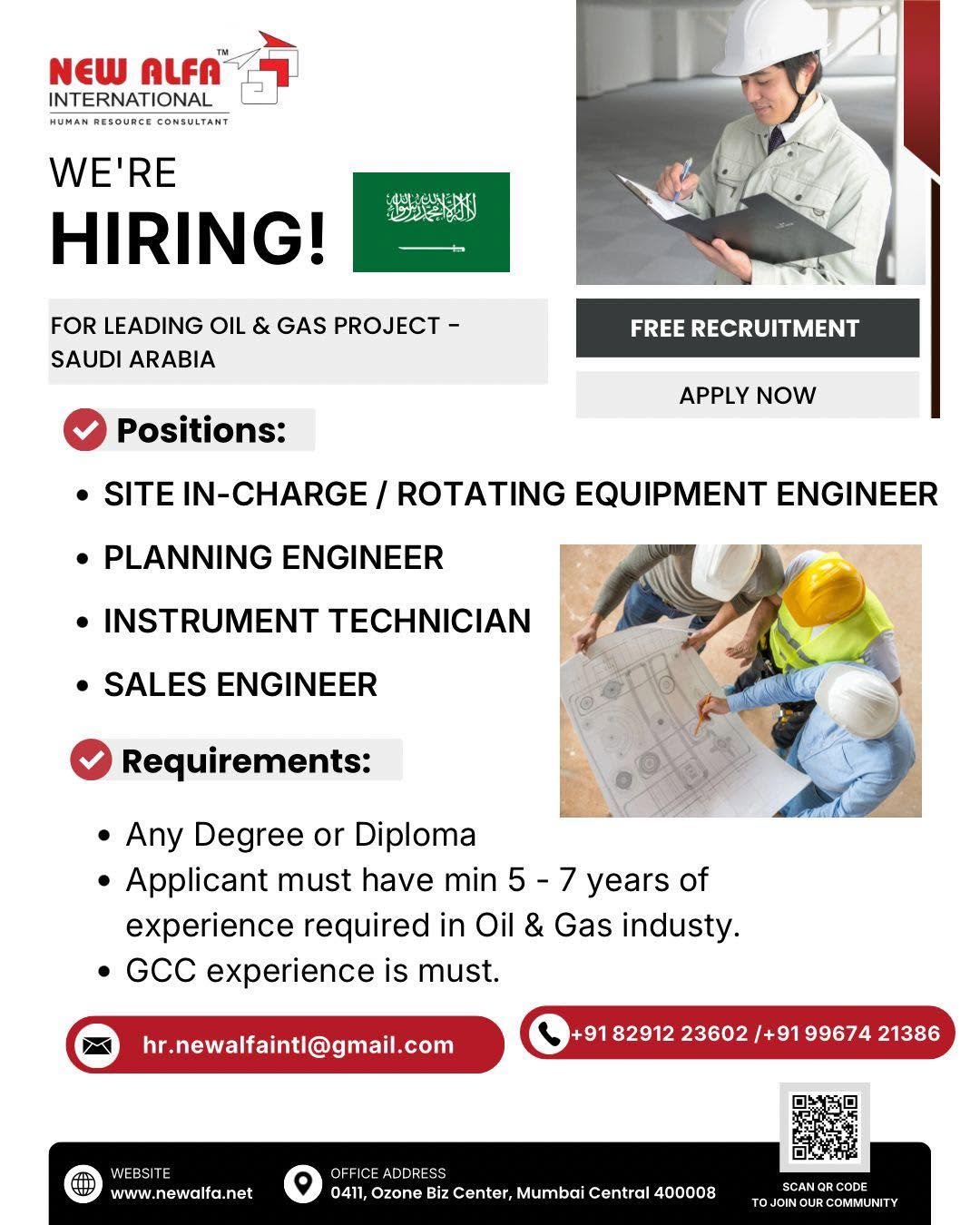 Recruitment for Saudi Arabia leading Oil & Gas Project