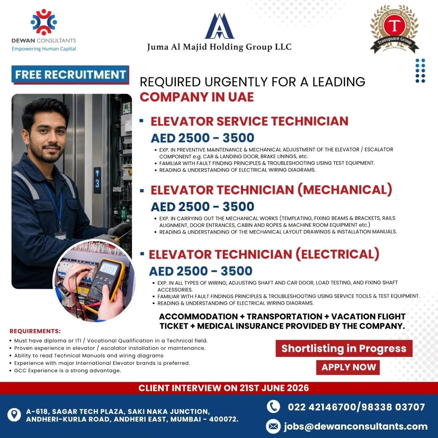 UAE : Free Recruitment For Juma Al Majid Holding Group LLC