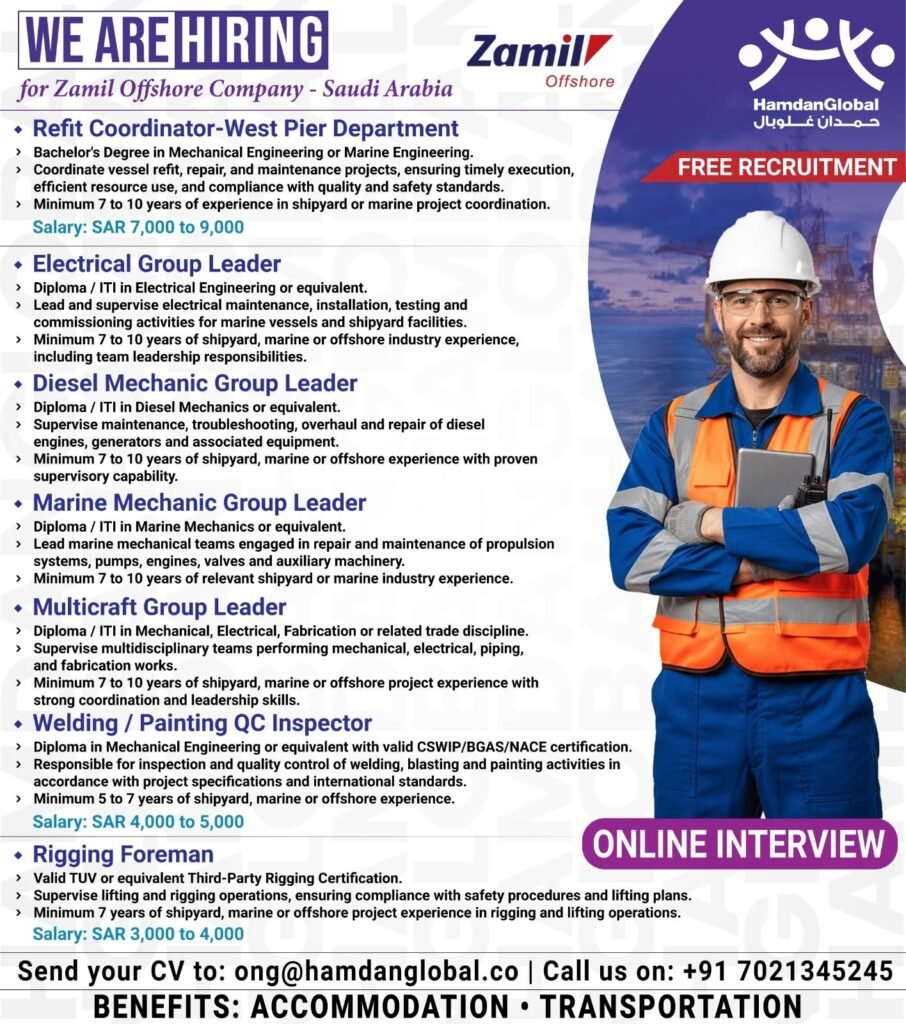 Hiring for Zamil Offshore Company in Saudi Arabia - Online Interview