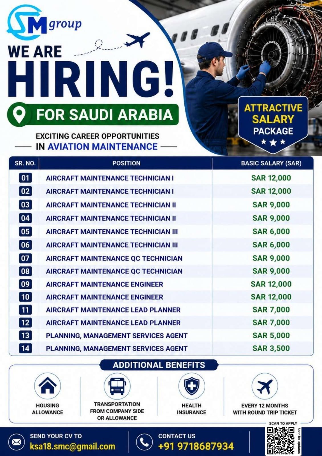 Saudi Arabia Aviation Maintenance Jobs 2026 – Aircraft Maintenance Technicians, Engineers & Planners Required