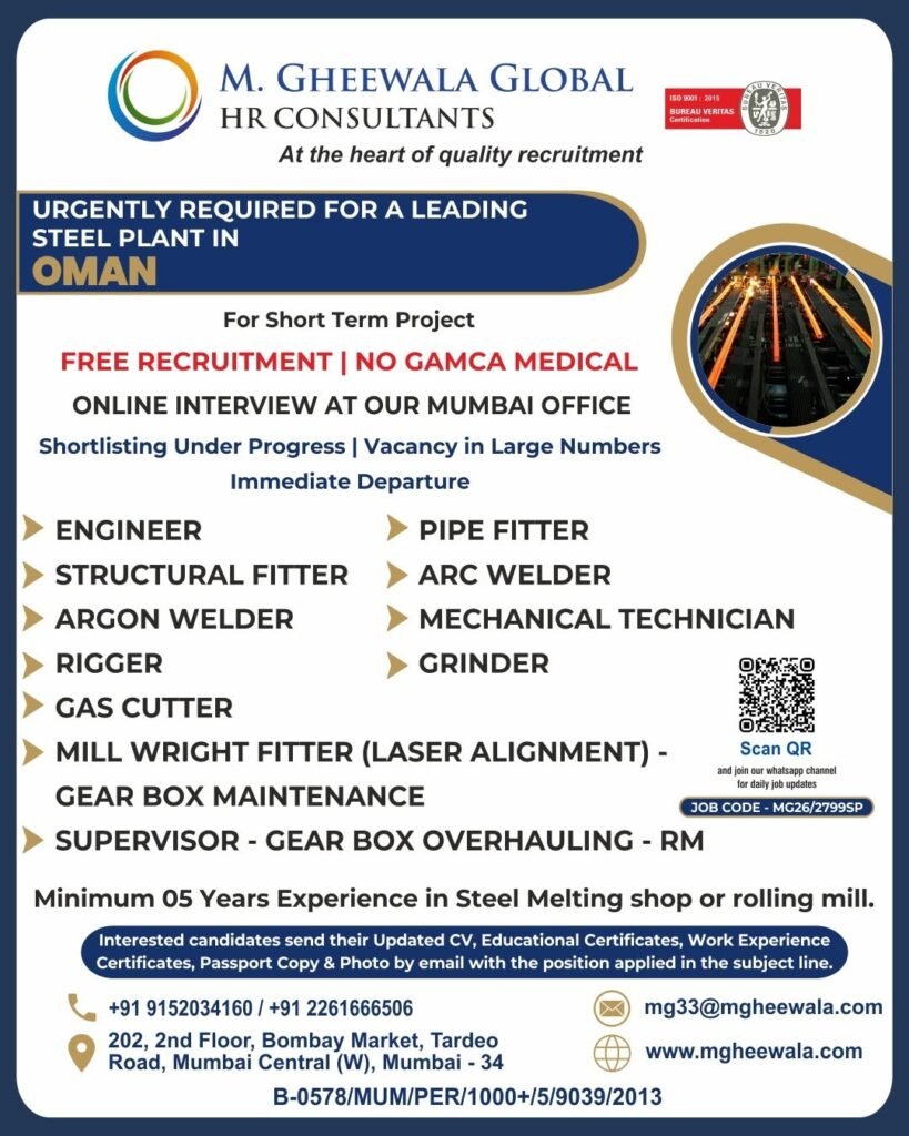 Oman Steel Plant Jobs 2026 | Free Recruitment 