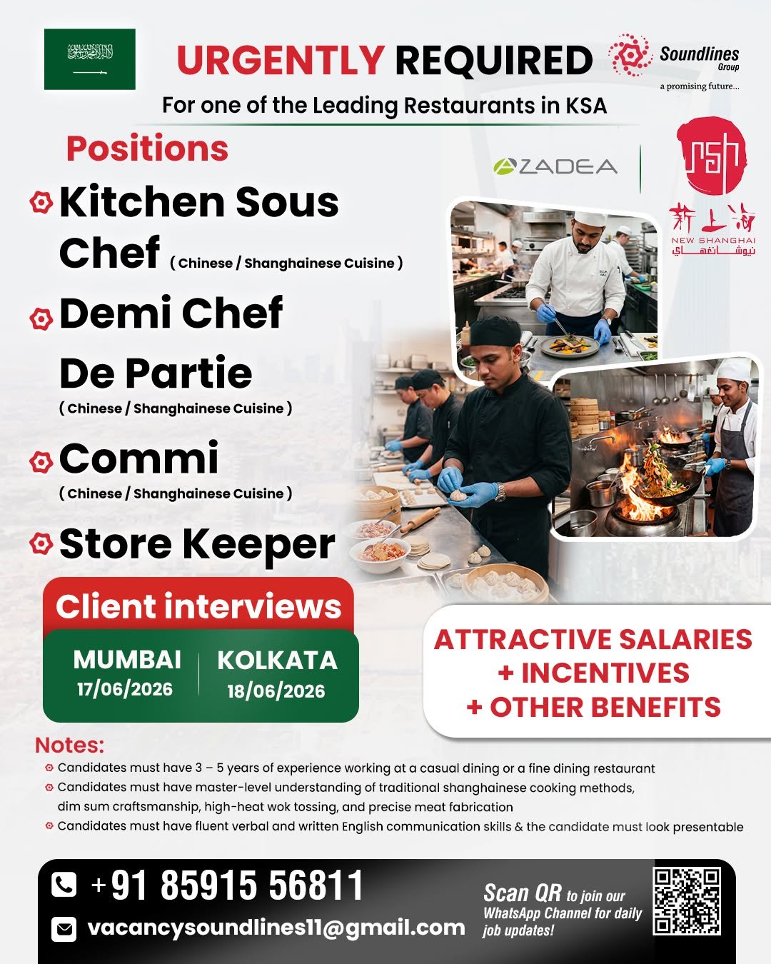 Hiring For one of the Leading Restaurants in Saudi Arabia