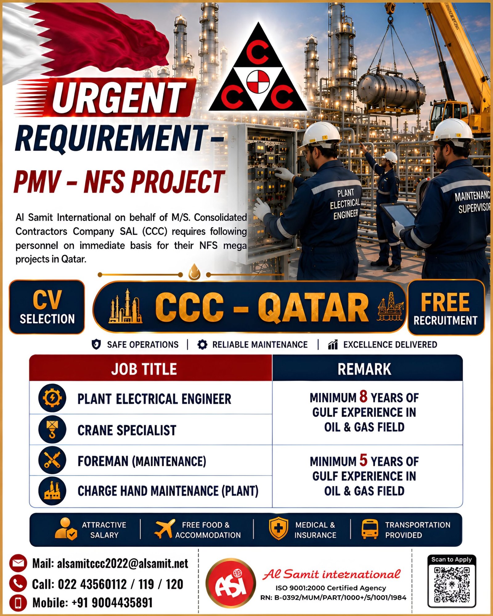 CCC Qatar PMV – NFS Project Jobs 2026 | Free Recruitment for Oil & Gas Professionals