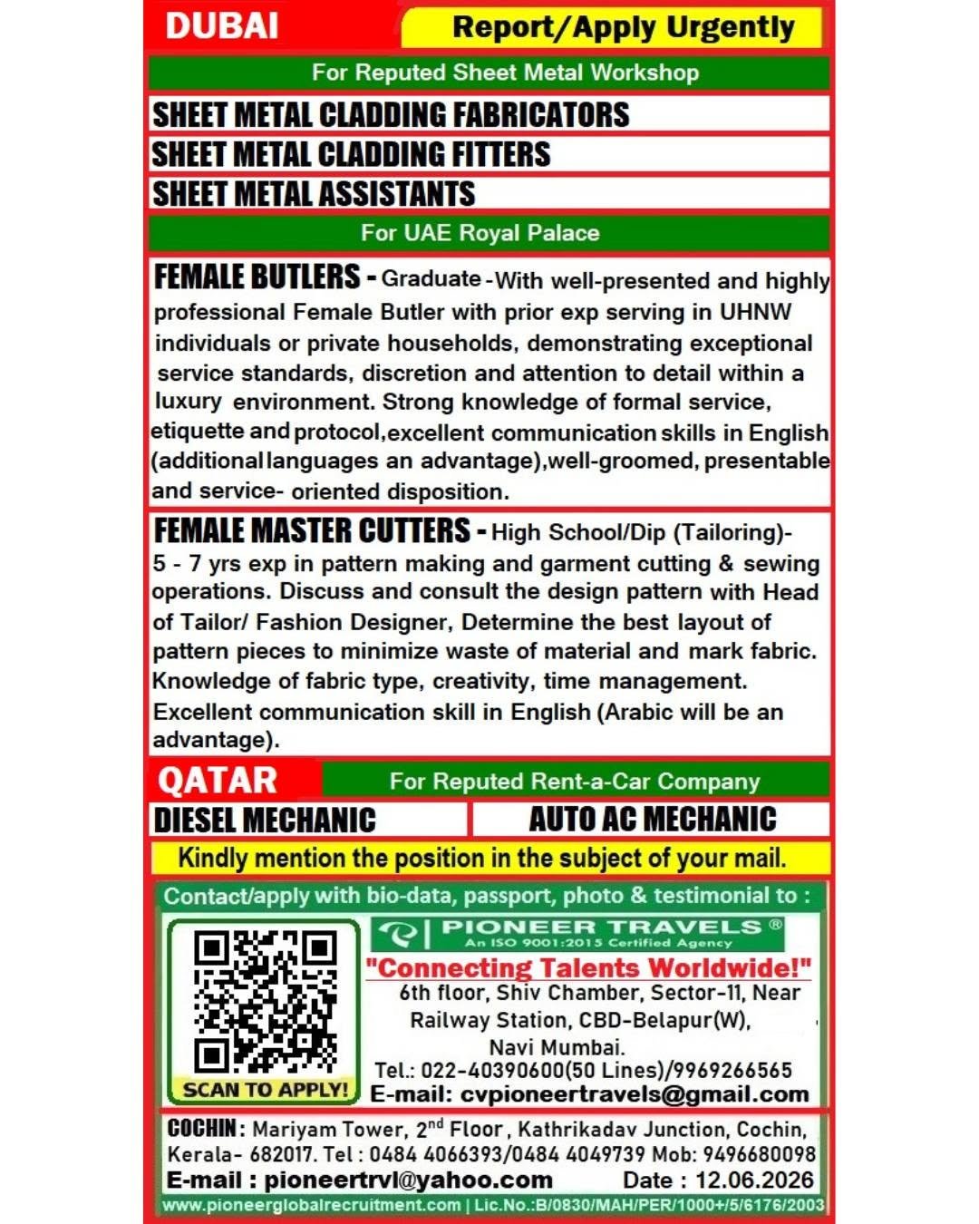Urgent Hiring For Dubai & Qatar