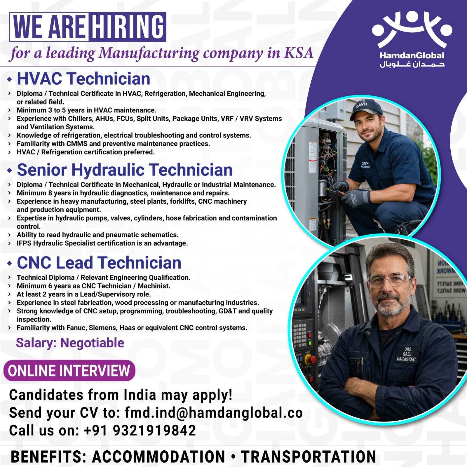 hiring for a leading Manufacturing Company in KSA