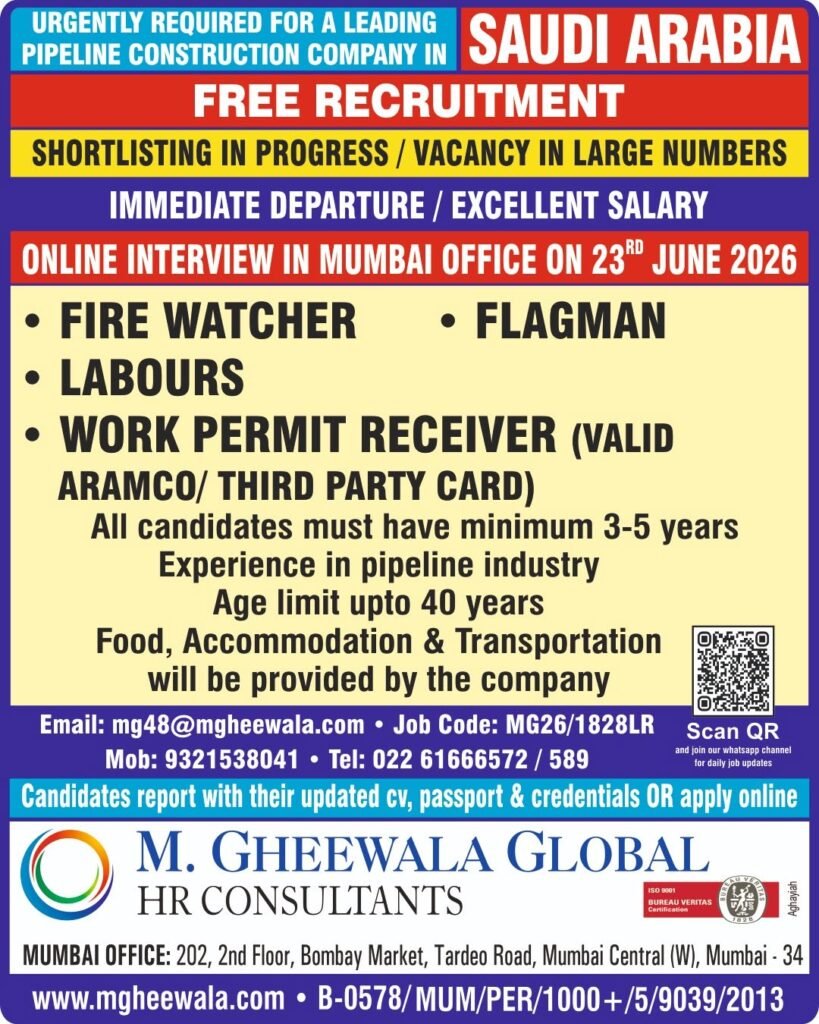 Saudi Arabia Pipeline Construction Jobs 2026 – Free Recruitment 