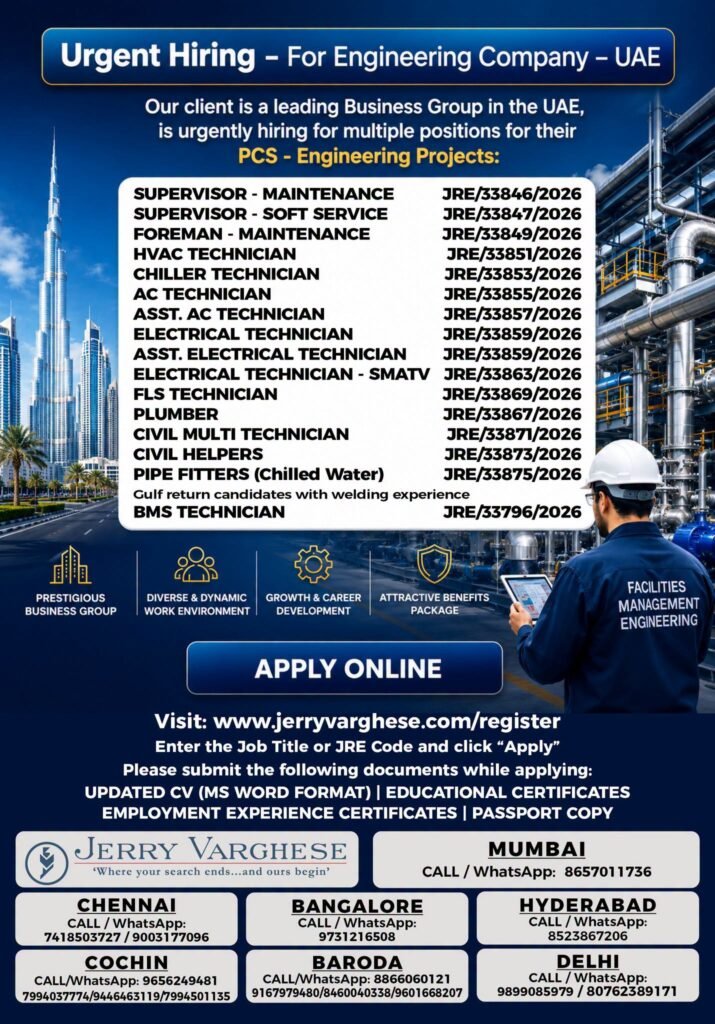 Urgent Hiring for Engineering Company - UAE