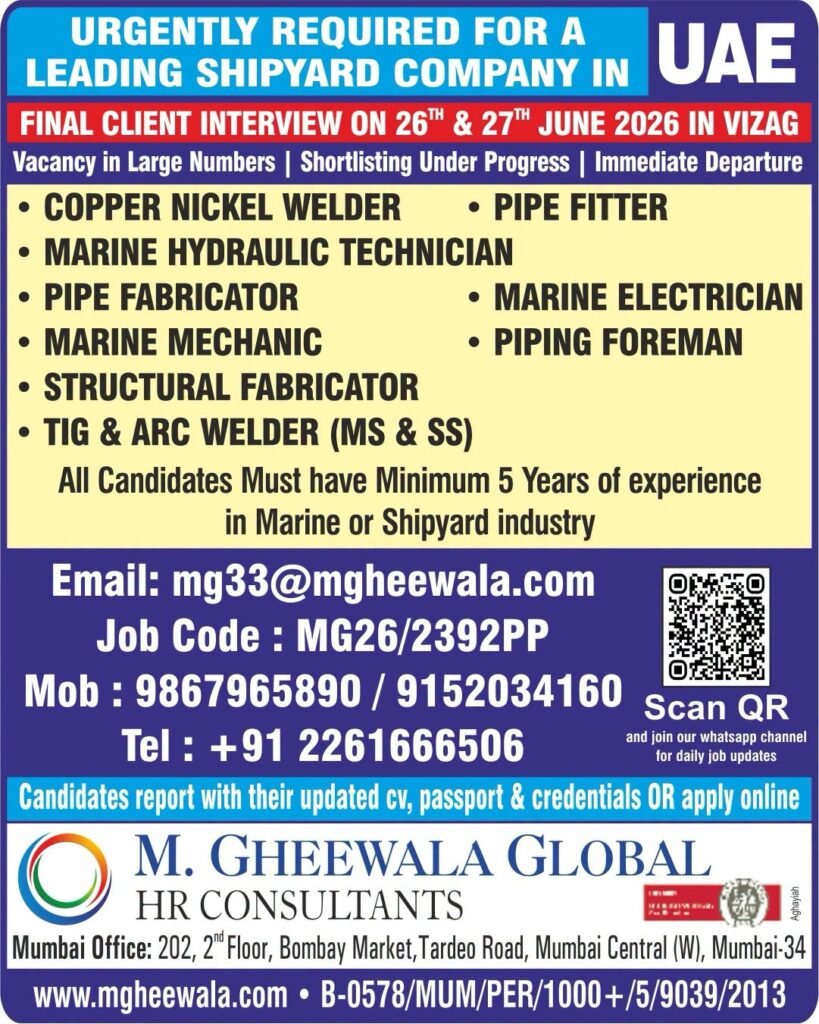 UAE Shipyard Jobs 2026 – Free Recruitment for Leading Shipyard Company in UAE