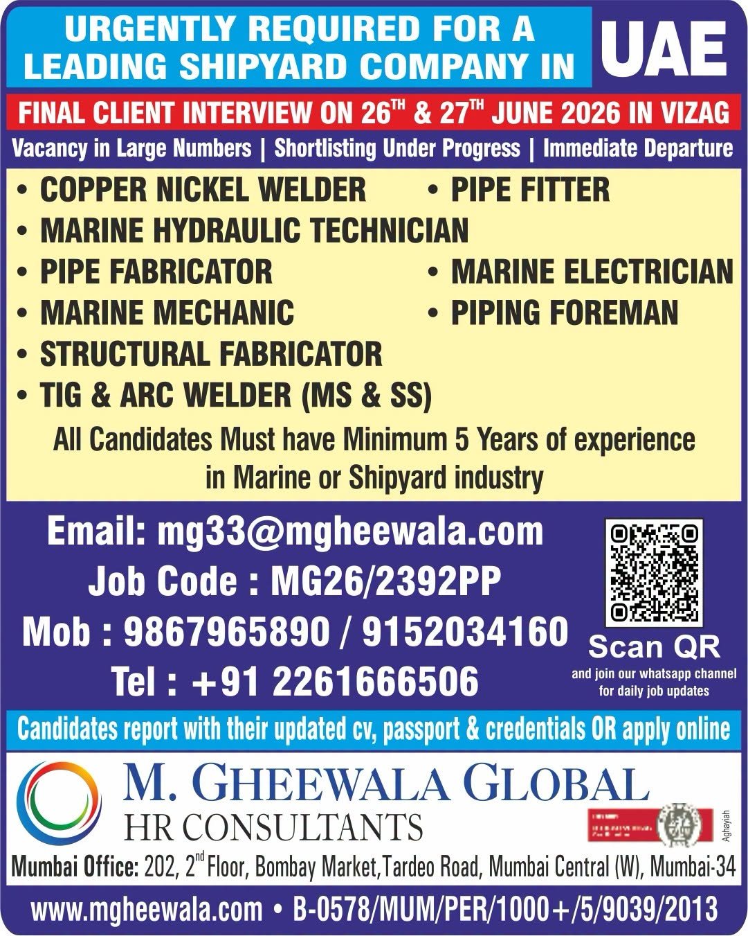 UAE Shipyard Jobs 2026 – Free Recruitment for Leading Shipyard Company in UAE