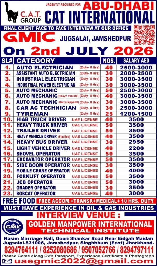 UAE Abu Dhabi CAT International Jobs 2026 – Apply Now
