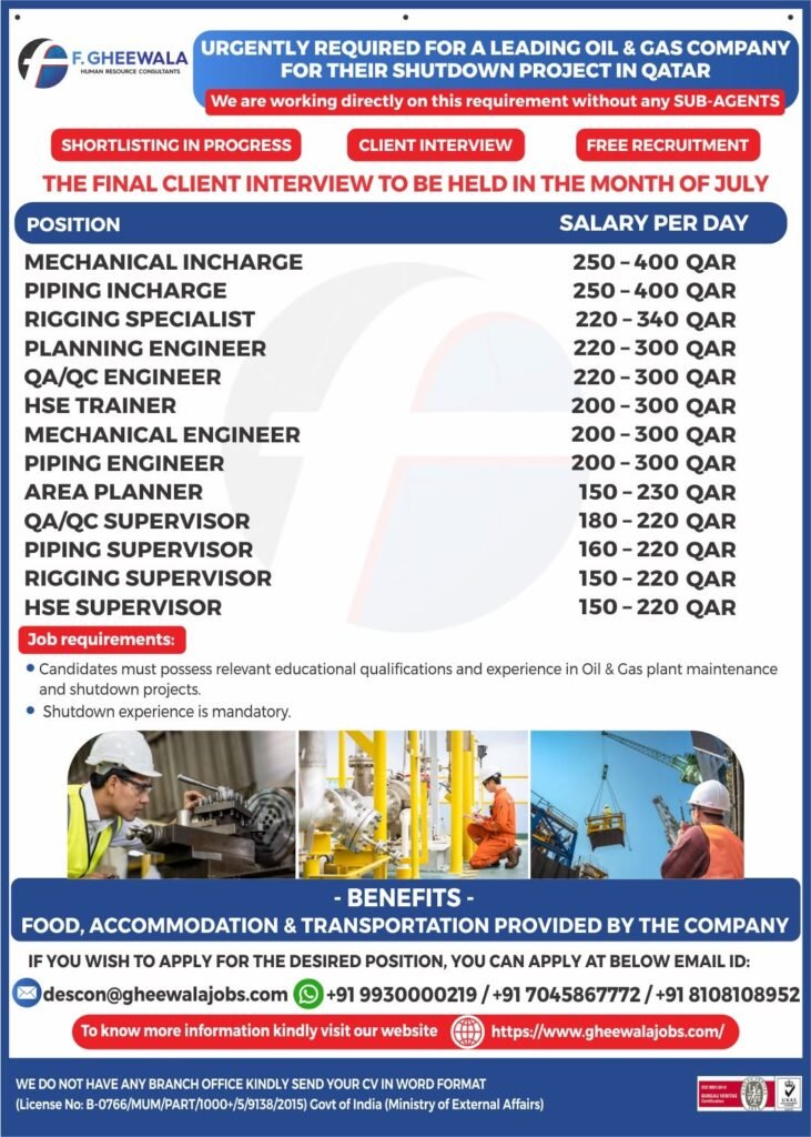 Qatar Shutdown Project Jobs 2026 – Free Recruitment for Leading Oil & Gas Company