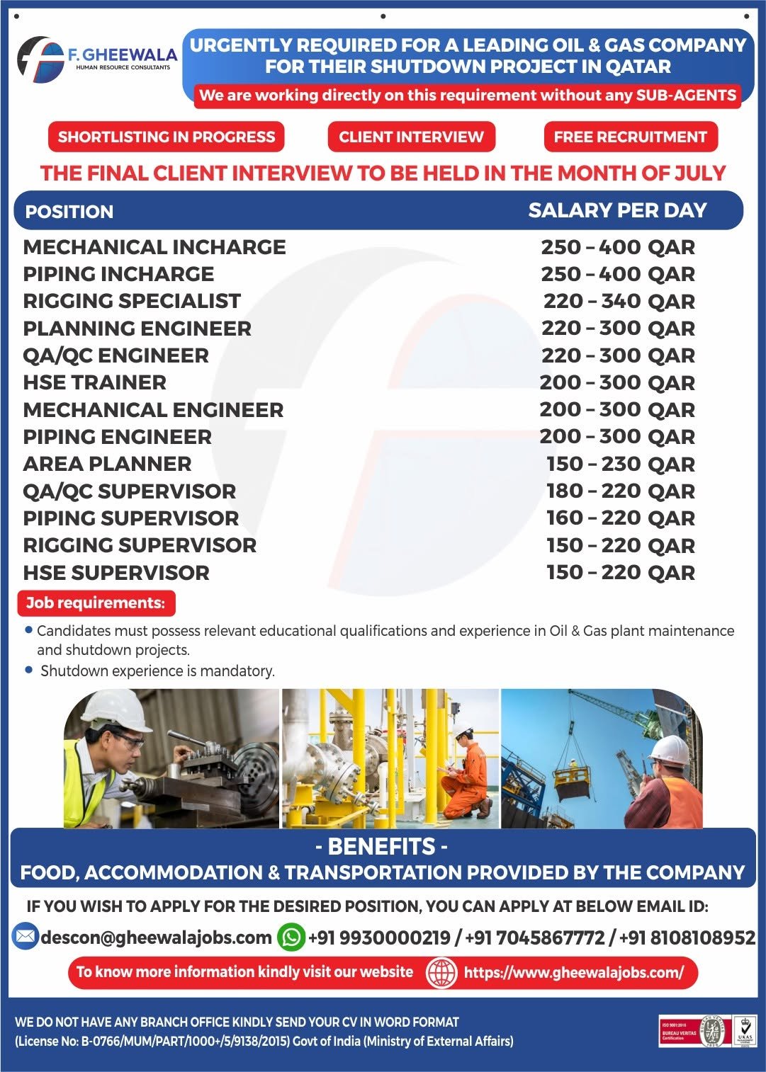 Qatar Shutdown Project Jobs 2026 – Free Recruitment for Leading Oil & Gas Company