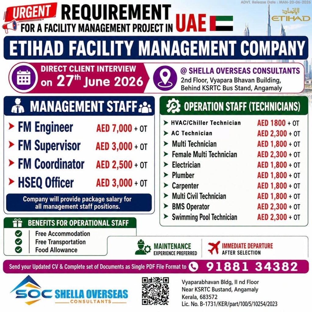 Etihad Facility Management Company UAE Jobs 2026 – Direct Client Interview on 27 June