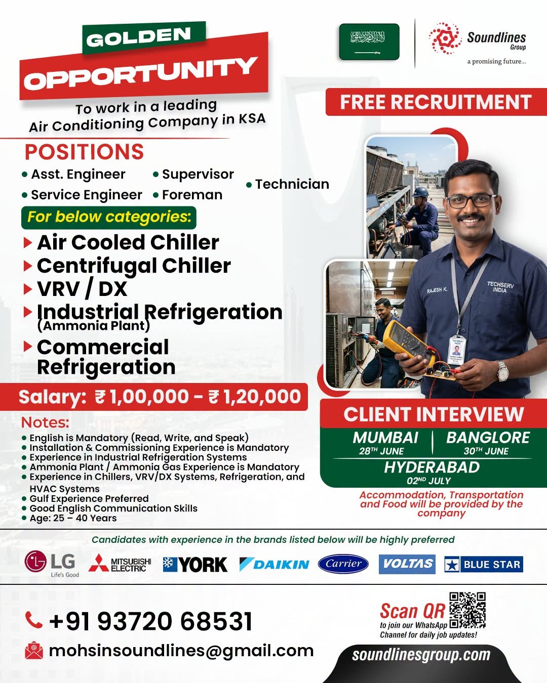 Saudi Arabia : Hiring for a leading Air Conditioning Company 