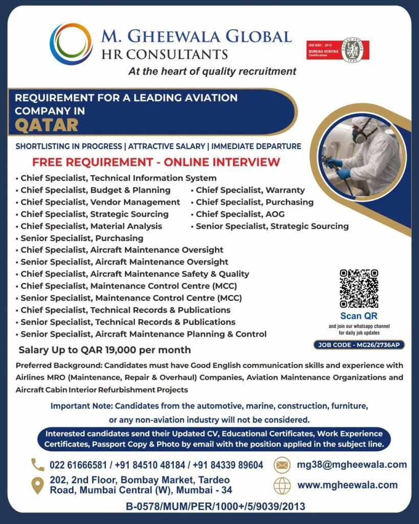 Qatar Aviation Jobs 2026 – Leading Aviation Company Hiring | Free Recruitment