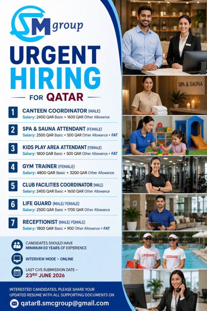 Qatar Hospitality and Recreation Jobs 2026 – Online Interview | Multiple Vacancies