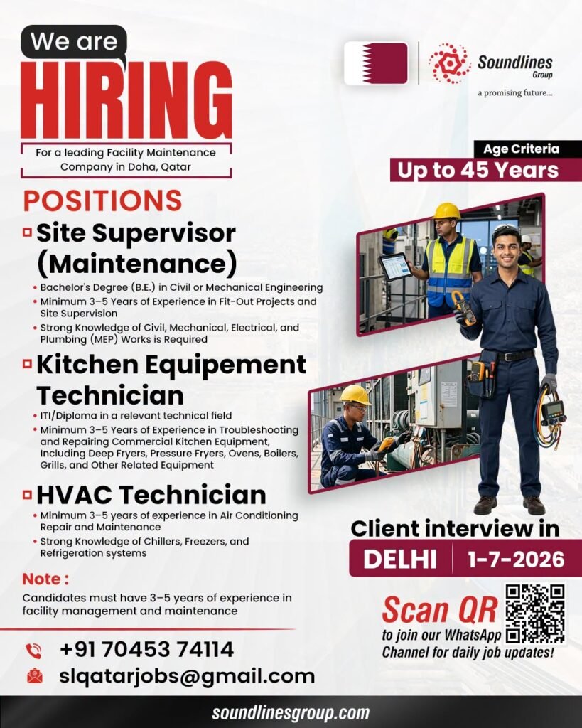 Hiring For a leading Facility Maintenance Company in Doha, Qatar