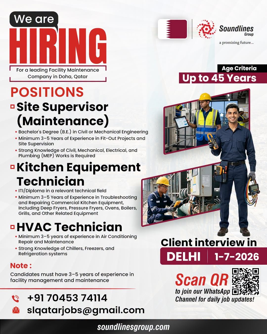 Hiring For a leading Facility Maintenance Company in Doha, Qatar