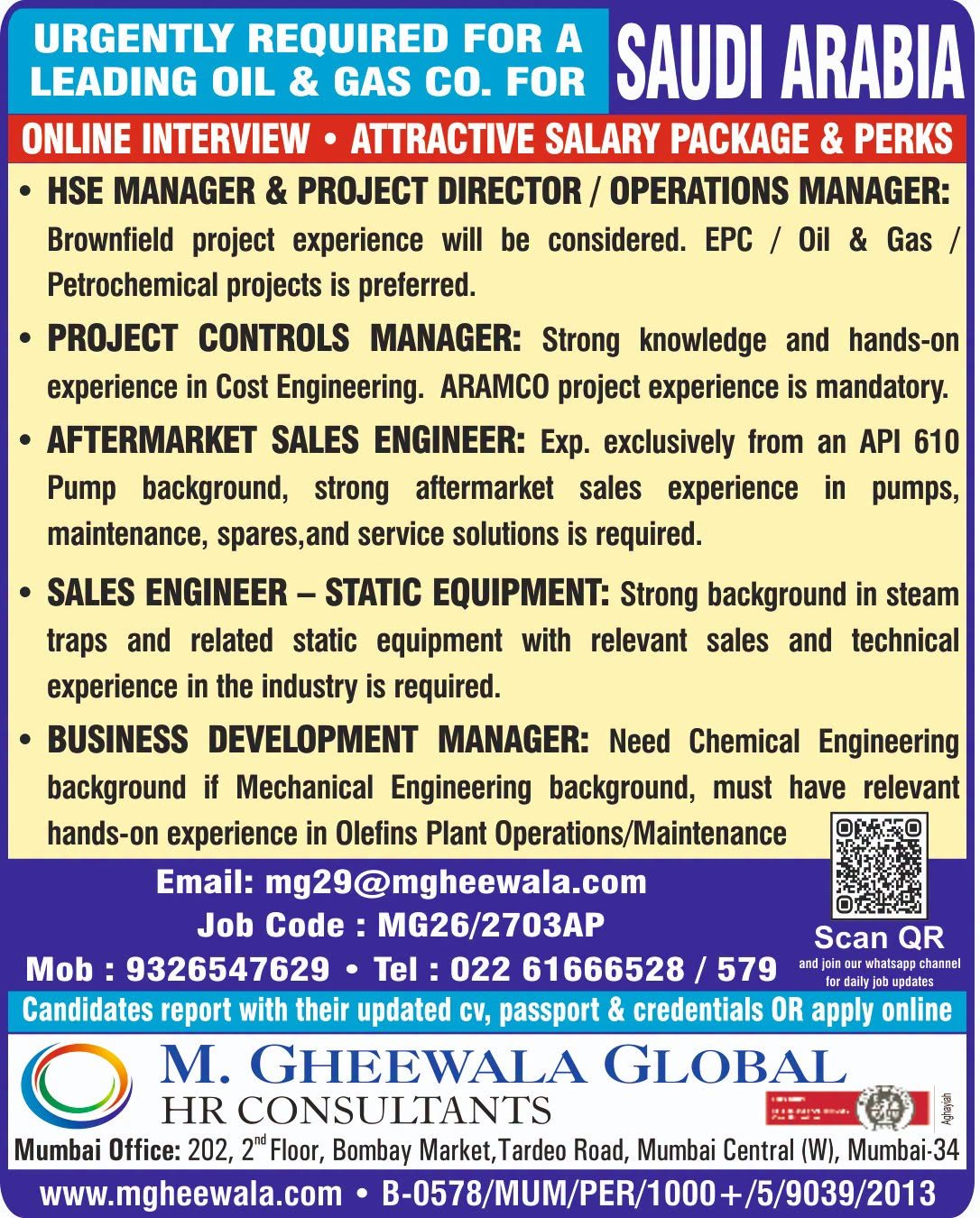 Saudi Arabia Oil & Gas Jobs 2026 – Online Interview for Engineers and Managers 