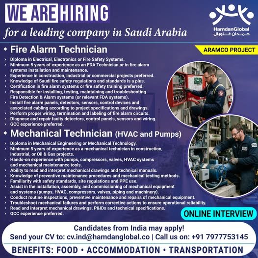 Urgently hiring for a leading company in Saudi Arabia