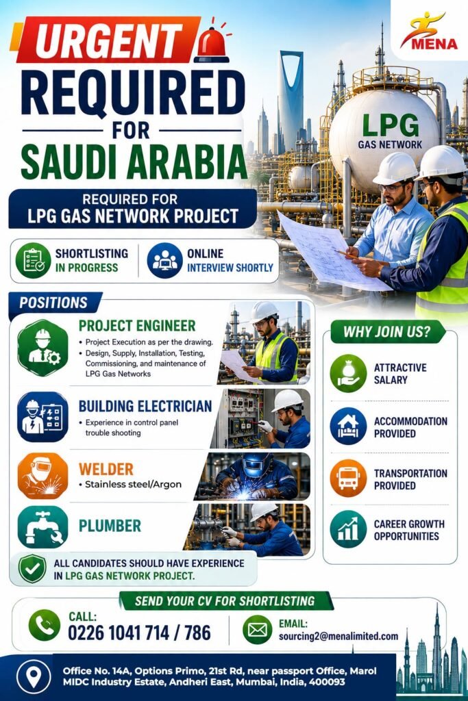 Jobs in Saudi Arabia - Hiring for an LPG Gas Network Project. Jobs in Saudi Arabia - Hiring for an LPG Gas Network Project.