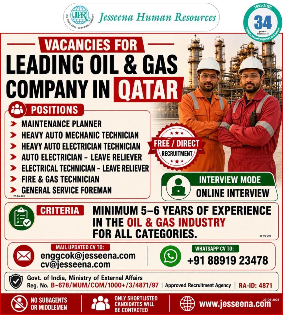 Qatar Oil & Gas Company Jobs 2026 – Free Direct Recruitment | Online Interview