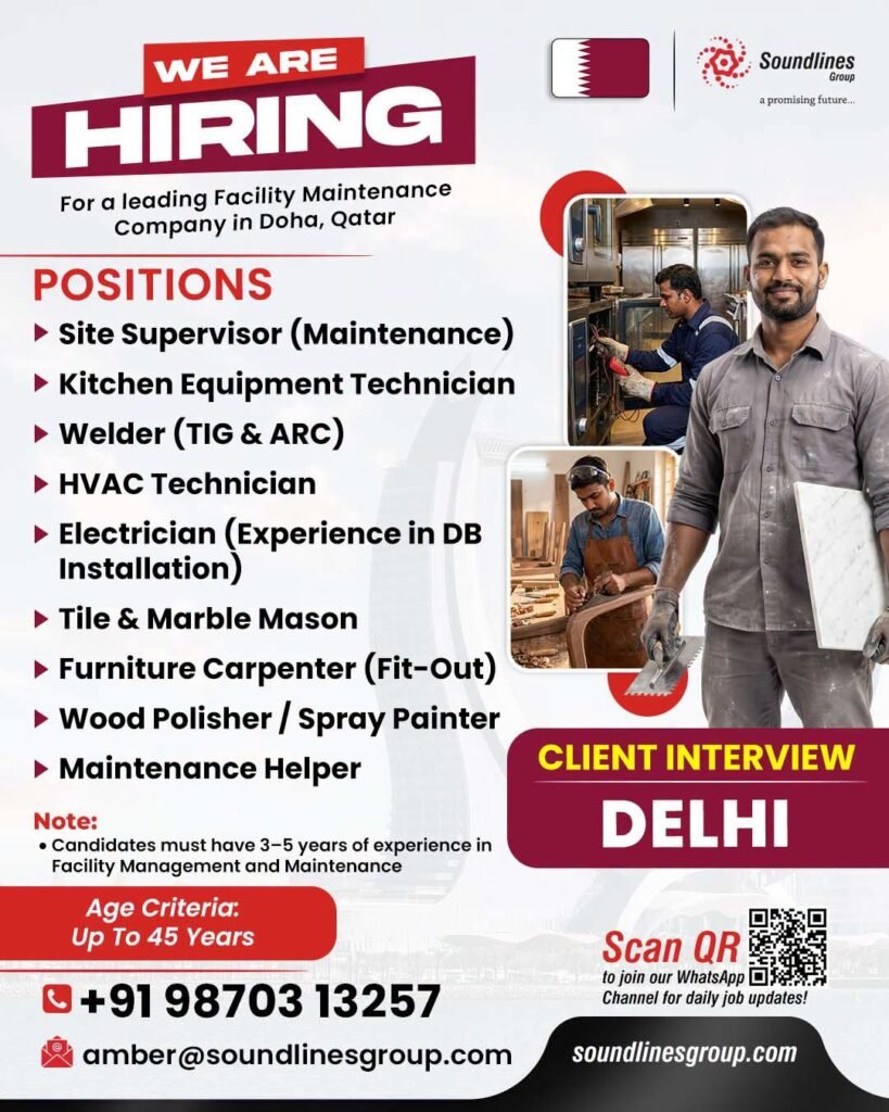 Hiring For a leading Facility Maintenance Company in Doha Qatar