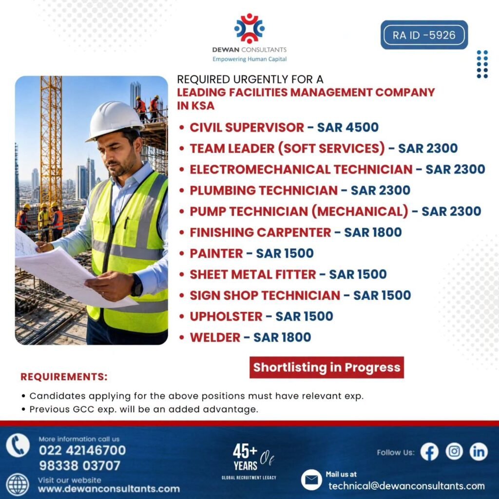 Saudi Arabia Facilities Management Jobs 2026 – Free Recruitment