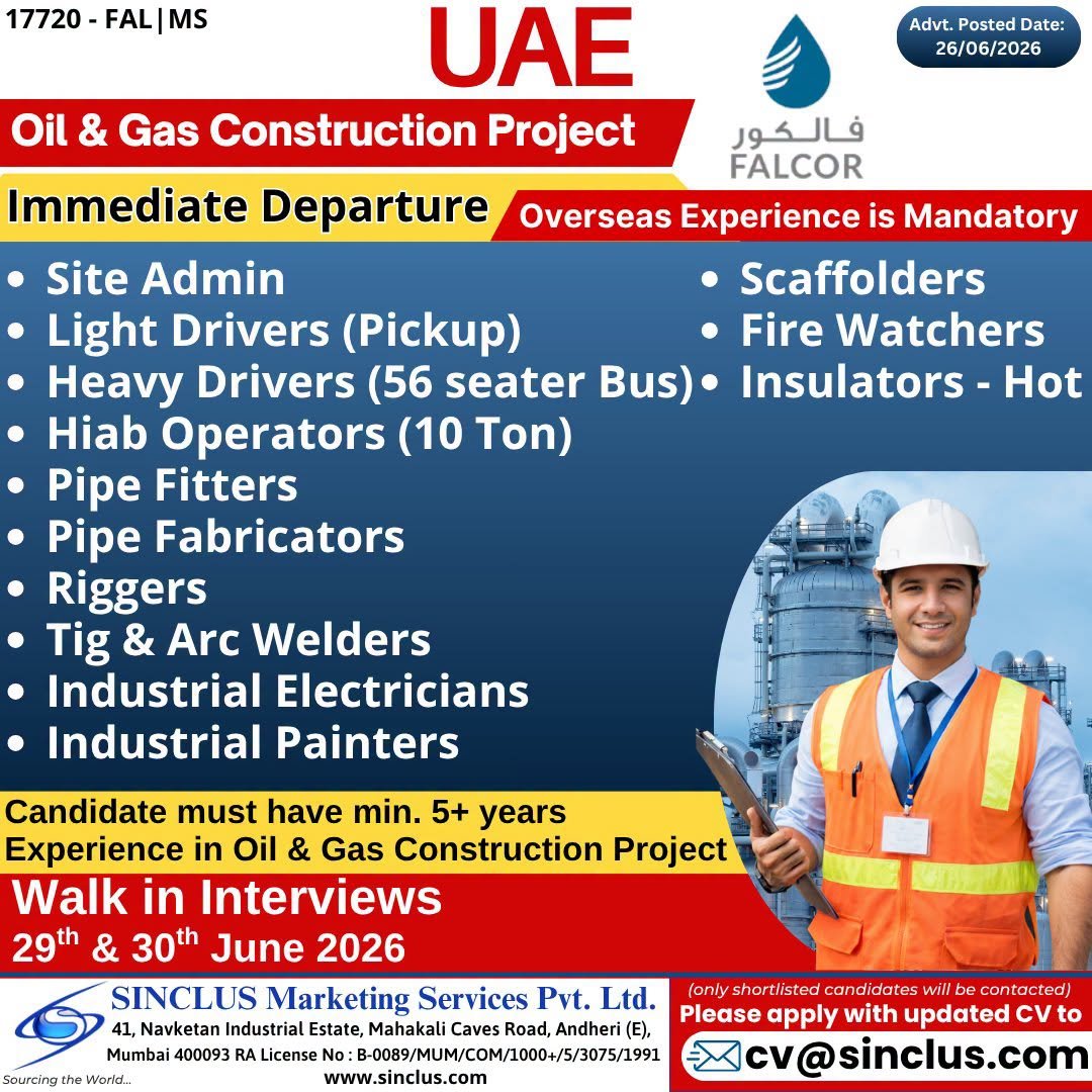 UAE Jobs Oil & Gas Construction Project | Immediate Departure