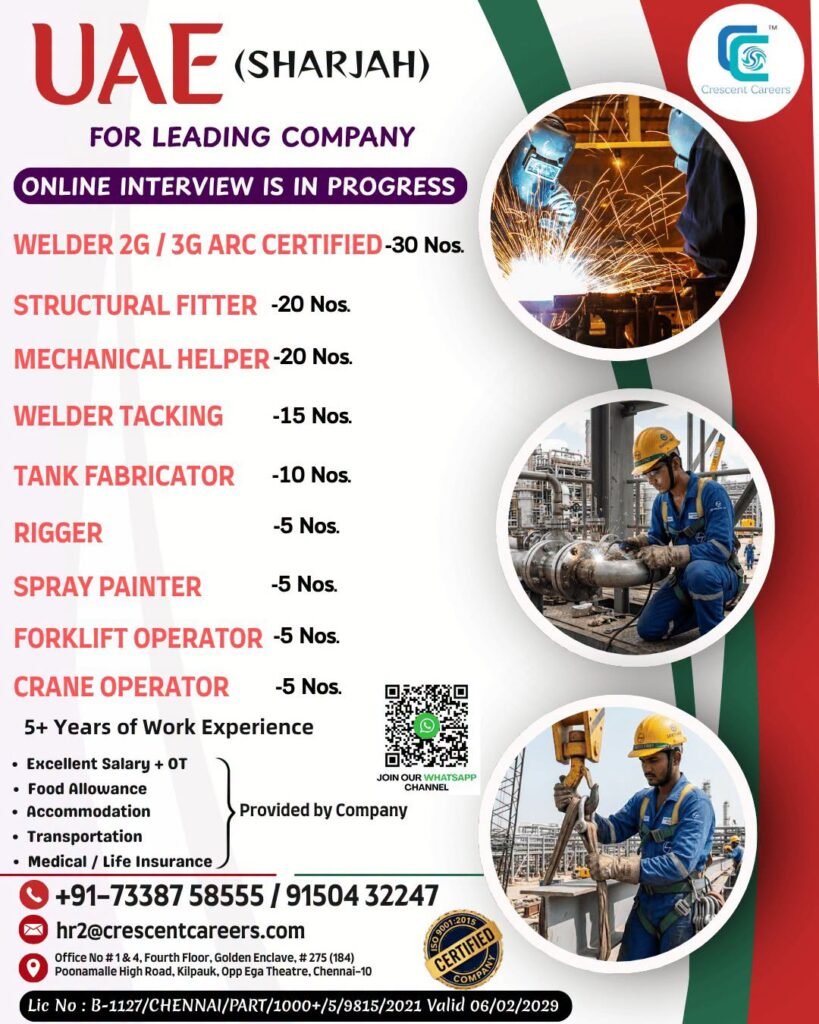 UAE (Sharjah) Jobs 2026 – Free Recruitment for Leading Company | Online Interview in Progress