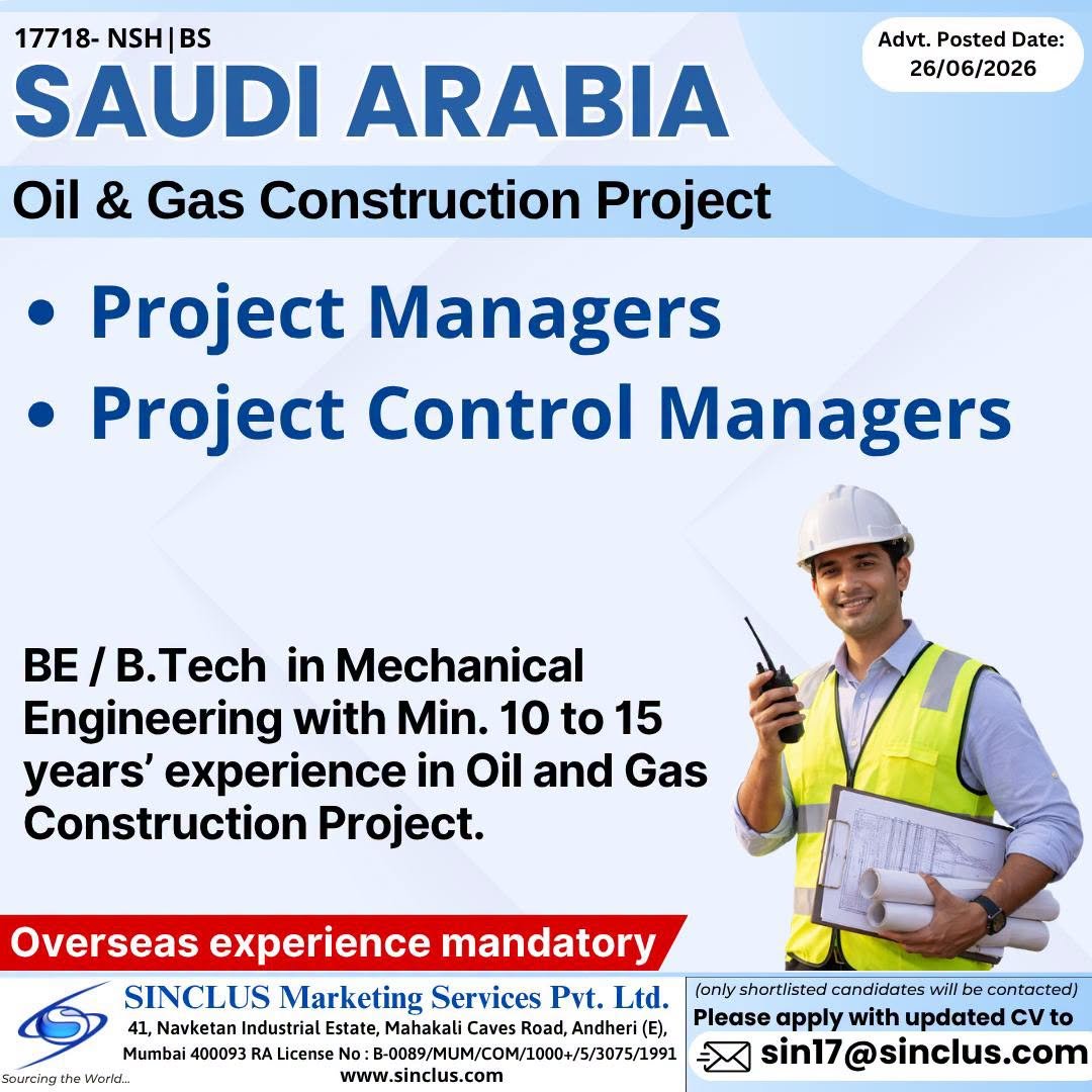 Saudi Arabia Oil & Gas Construction Project Jobs 2026 – Project Manager & Project Control Manager Vacancies