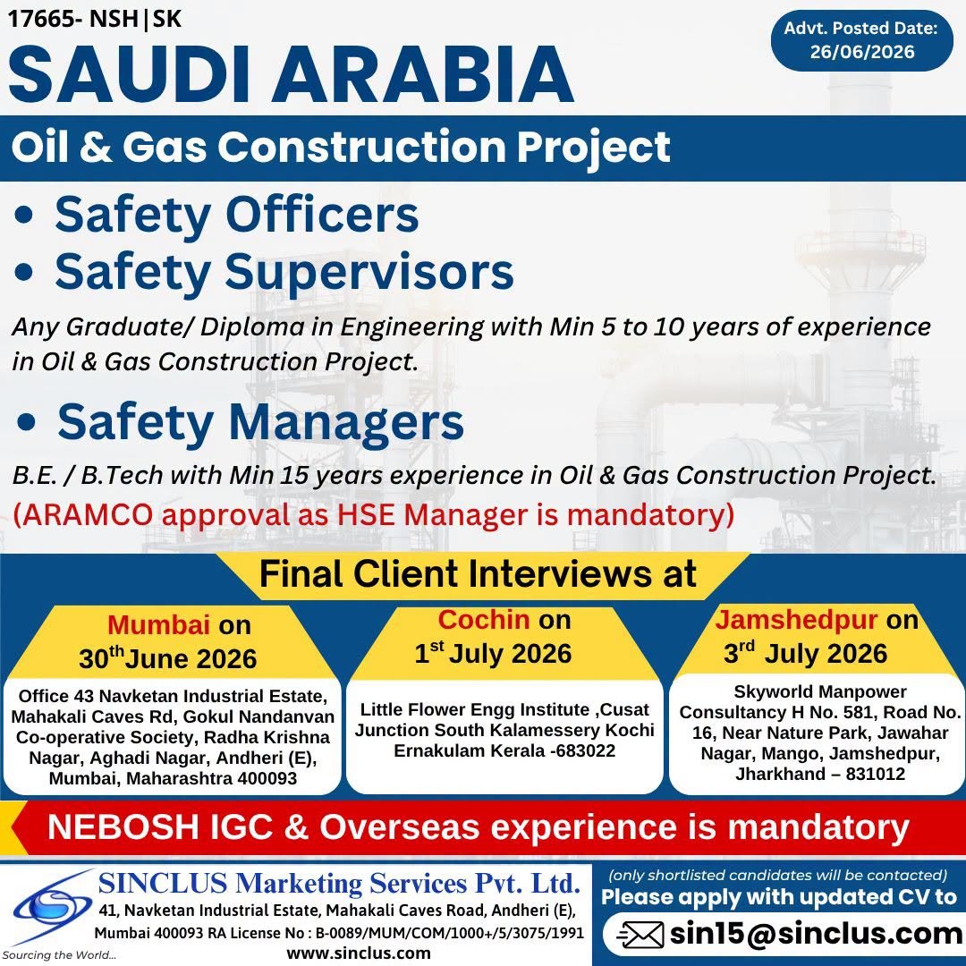 Saudi Arabia Jobs : Oil & Gas Construction Project 