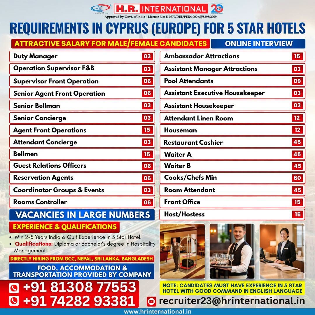 Cyprus 5-Star Hotel Jobs 2026 – Online Interview 