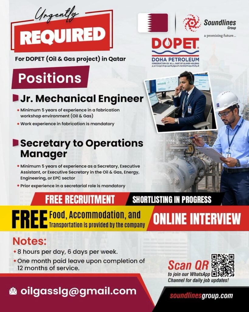 Hiring For DOPET (Oil & Gas project) in Qatar