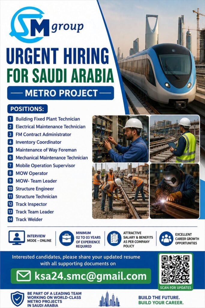 Urgent Hiring for Saudi Arabia – Metro Project 